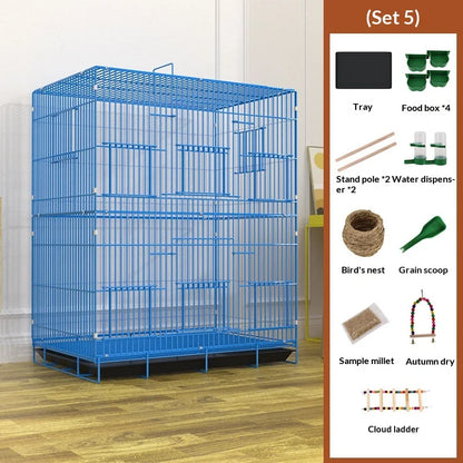 Foldable Extra Tall Metal Bird Cage Pet Parakeet Cockatiel Budgie Portable Travel Home Use Easy Storage Bird Cage Furniture