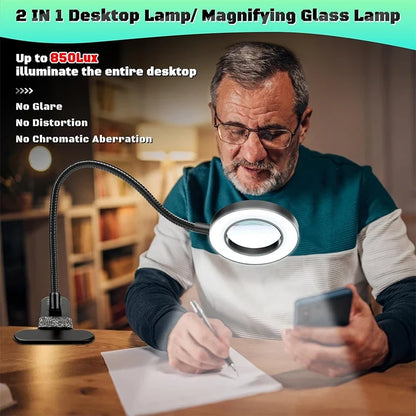 With/Without Magnifier 3 Color Change 10 Brightness Stepless, Flexible Gooseneck Desk Light With Magnifying Glass Or Not Include