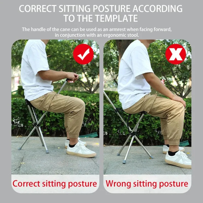 Foldable Cane Easy To Carry Seat Portable Stool Folding Chair Non Slip Handle Super Light Walking Stick For Outdoor Walking