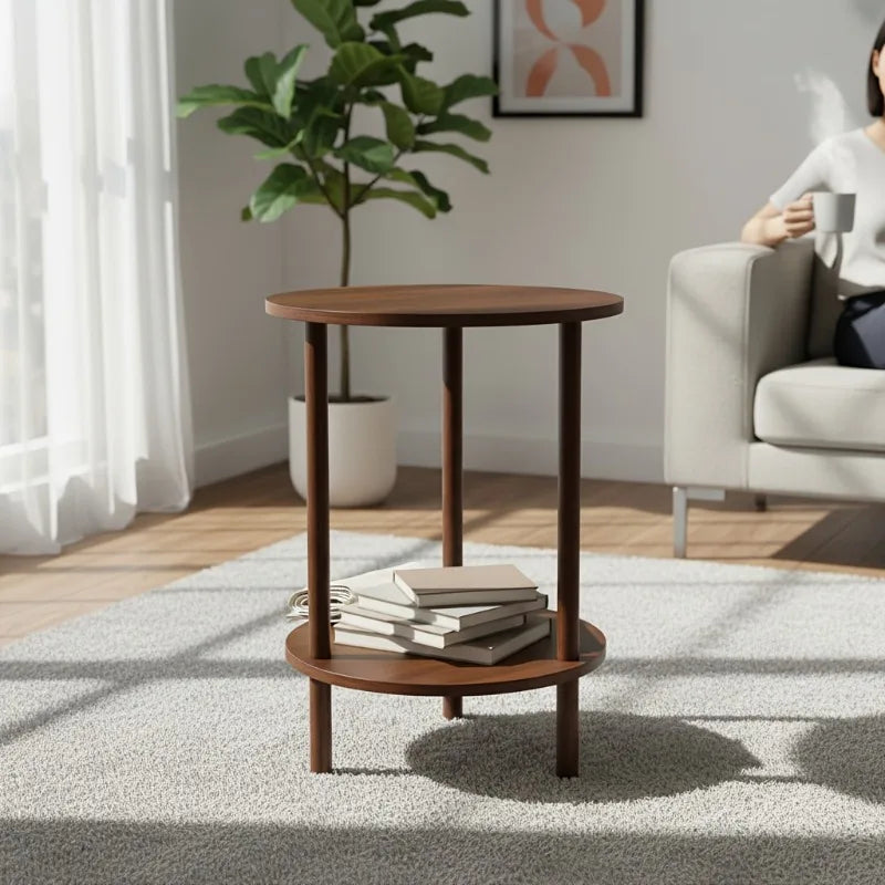 Modern Round Nesting Coffee Table, 2-Tier Wood Table in Walnut, Space-Saving Nestable Side Table for Living Room Small Spaces