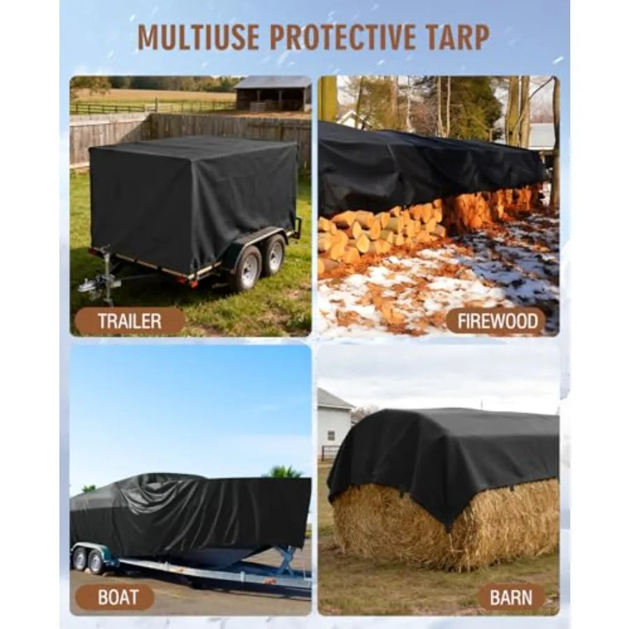 20 Mil Heavy Duty Waterproof Tarp Tarpaulin with Reinforced Webbing Loops Multipurpose Oxford Fabric Tarp for Firewood Roof Cam