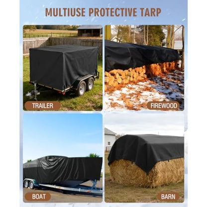 20 Mil Heavy Duty Waterproof Tarp Tarpaulin with Reinforced Webbing Loops Multipurpose Oxford Fabric Tarp for Firewood Roof Cam