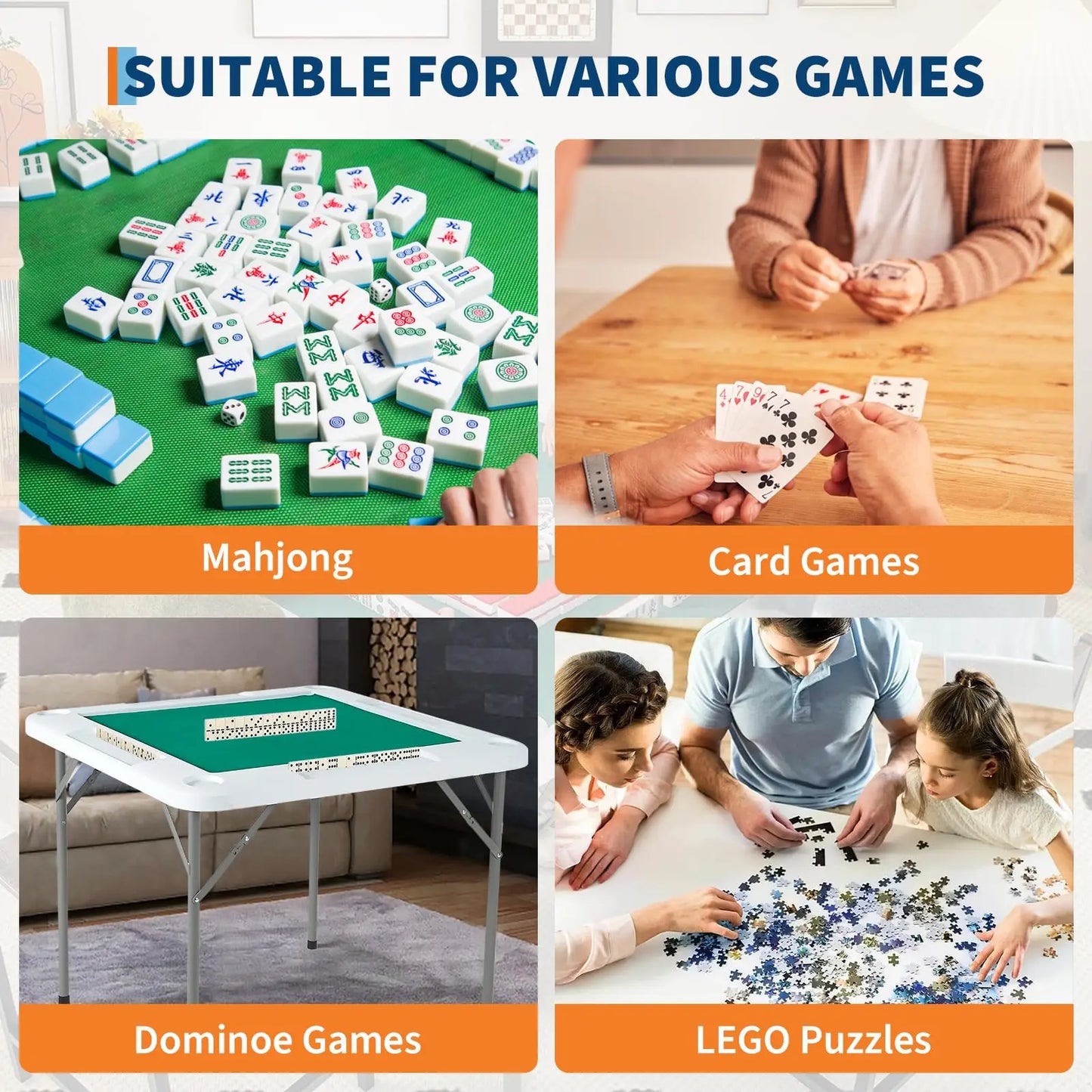 35.4" Folding Mahjong Domino Table, 4 Player Square Card Desk With Cup Holders & Chip Trays, Portable Green Board Game Table