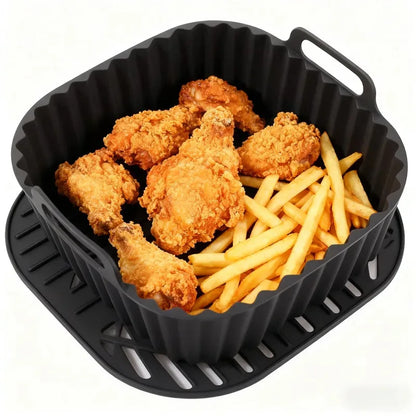 Reusable Air Fryer Silicone Liners Square Non Stick Basket Mat for 4-7QT Air Fryer Oven Microwave Baking Airfryer Accessories