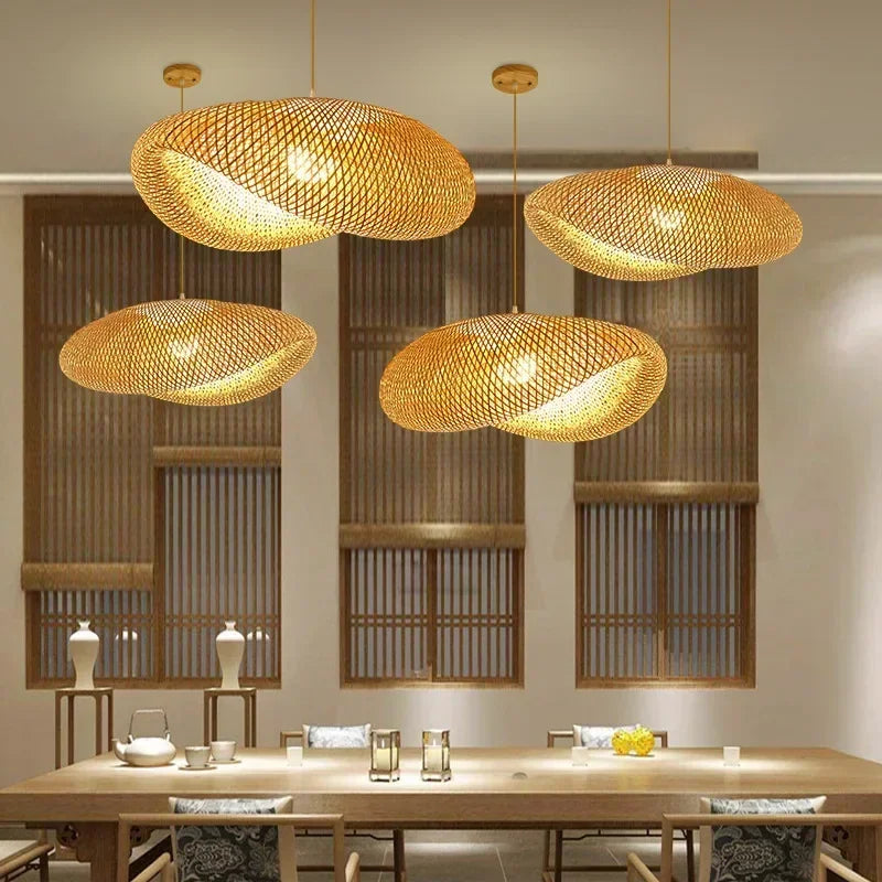 Big Size Hand Knitted Braided Home Living Bed Room Decor Rattan Wicker Bamboo Pendant Light Ceiling Chandelier Hanging Lamp