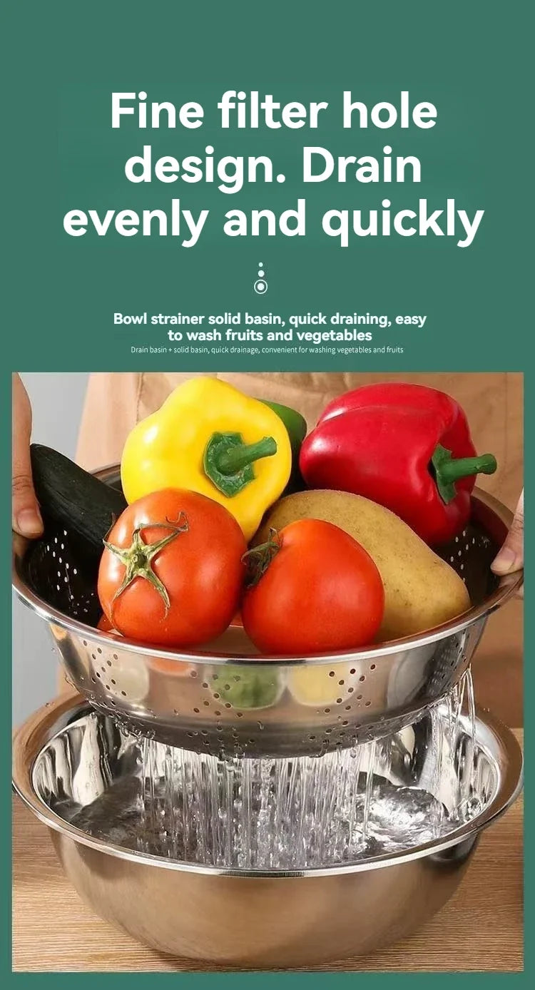 3PCS/1Set Vegetable Slicer, Stainless Steel Slicer, Potato Slicer, Vegetable Washing Basin, Drain Basket, Multifunctional