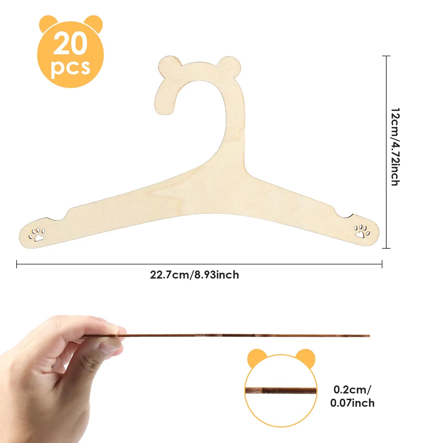 20Pcs Wooden Baby Hangers Smooth Mini Toddler Wooden Clothes Hanger Rack Kids Present Home Girls Princess Room Nursery Decor