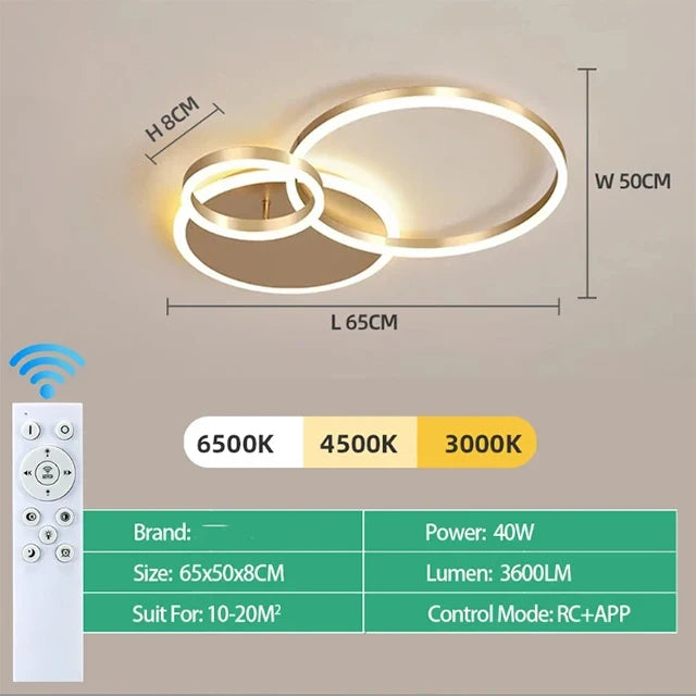 Modern chandelier Led Circle Ring Ceiling Lights For Living Room Bedroom Study Room Ceiling Lamp Golden pendant Lamp AC90-260V