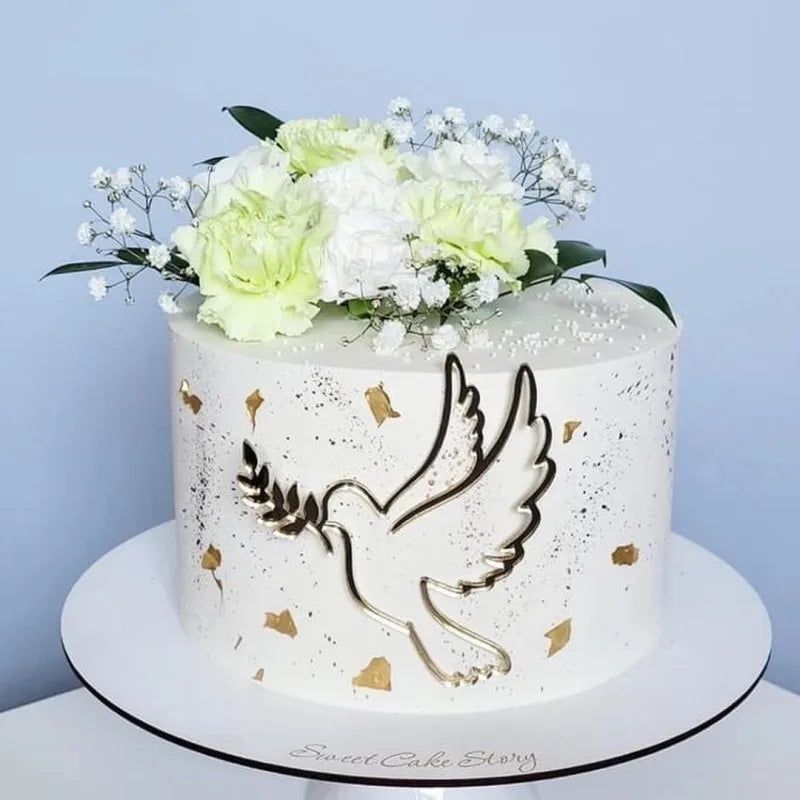 Ins Cross Christ Birthday Cake Topper Gold Acrylic Dove Cross for Eucharist Baby Baptism Party Cake Toppers Dessert Decoration