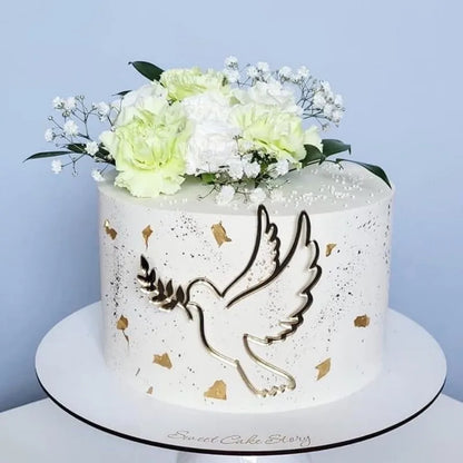 Ins Cross Christ Birthday Cake Topper Gold Acrylic Dove Cross for Eucharist Baby Baptism Party Cake Toppers Dessert Decoration