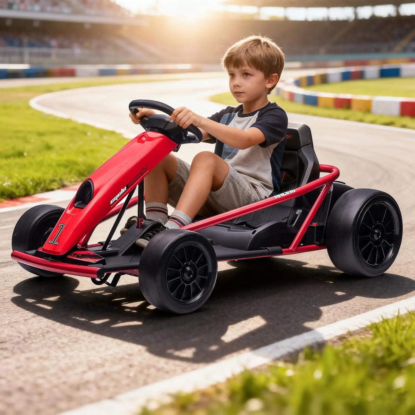 24V Go Kart for Teens & Big Kids Drifting Car with 2×300w Motor,8 MPH Speed,Music,Slow Start,Outdoor Racing Toy for Ages 8-12Y