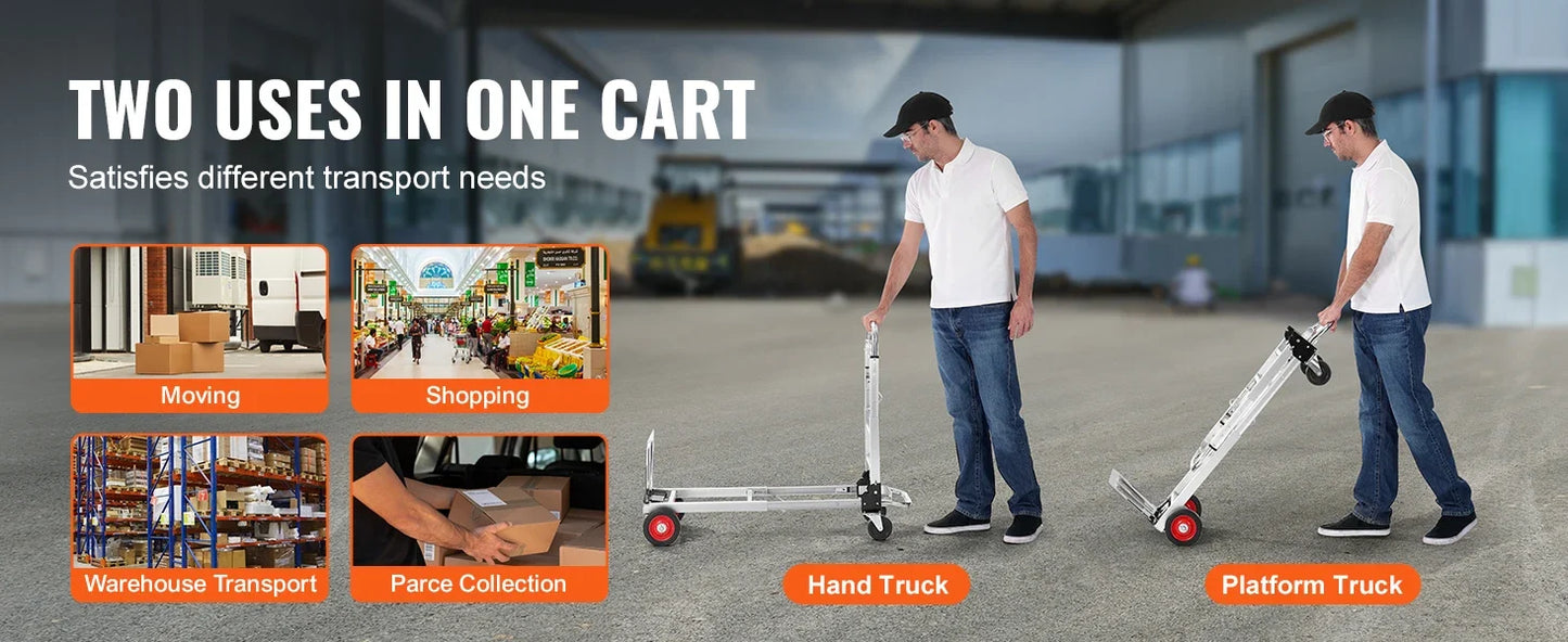 Folding Moving Cart with Wheels, Portable Lightweight Hand Truck Dolly for Warehouse, Transport & Home