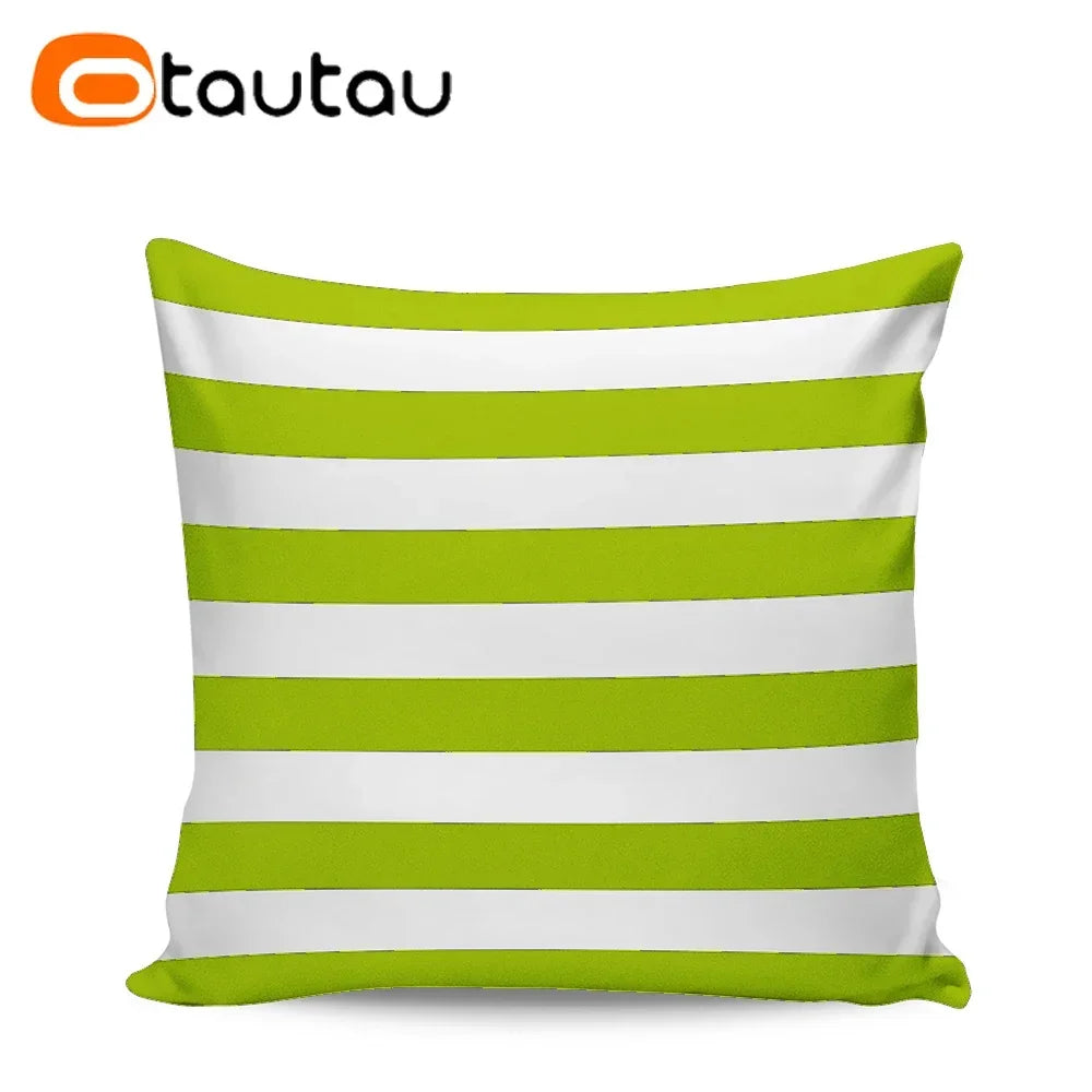 OTAUTAU Outdoor Sofa Cushion Cover Without Filler Swim Pool Beach Throw Pillowcase Soft Waterproof Stripe Oxford Pillow KD021