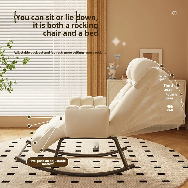 Lazy rocking chair Home retro balcony Leisure folding reclining chair Sofa chair Bedroom Single person can sit and lie down