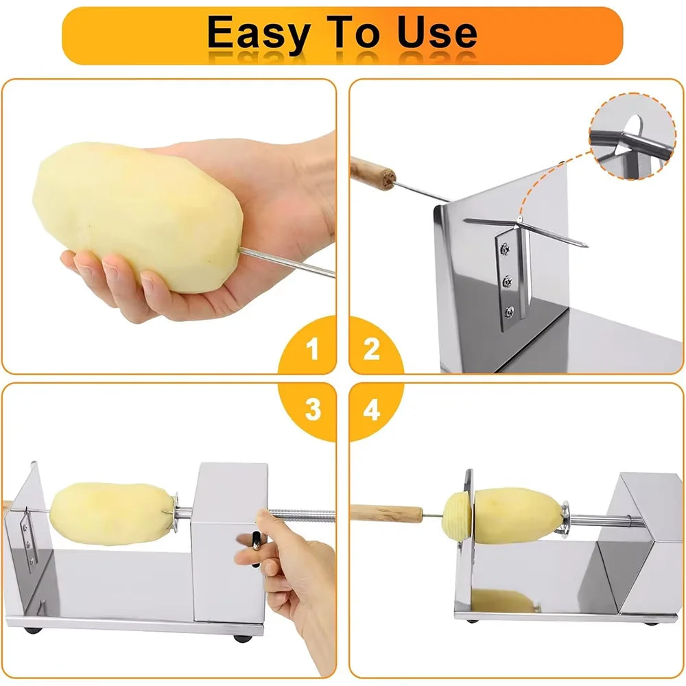 Twisted Potato Slicer Manual Stainless Steel Tornado Potato Spiral Cutter Potato Curly Fry Cutter For Potatoes Carrots Cucumbers