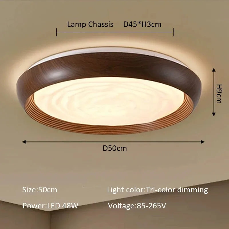 Modern LED Ceiling Light Circular Wood Grain Walnut Acrylic Ceiling Lamp  Bedroom Living Room Restaurant Aisle Home Decor Lights