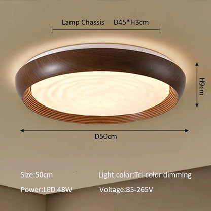 Modern LED Ceiling Light Circular Wood Grain Walnut Acrylic Ceiling Lamp  Bedroom Living Room Restaurant Aisle Home Decor Lights