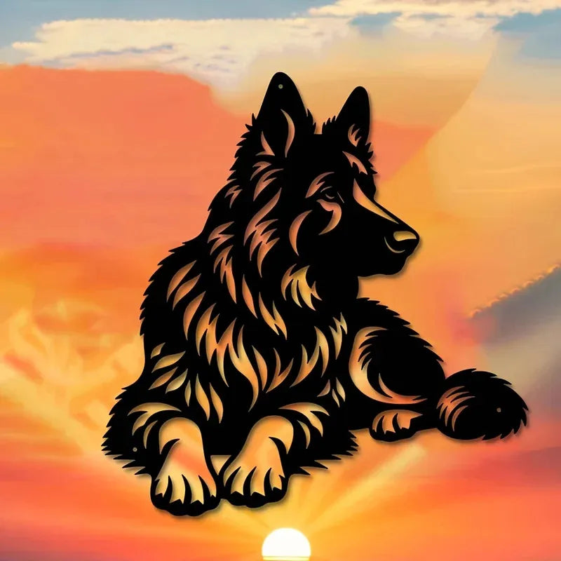 Artistic Metal German Shepherd Wall Art - Iron Silhouette Sculpture, Ideal for Outdoor Garden & Indoor Living Room Decor