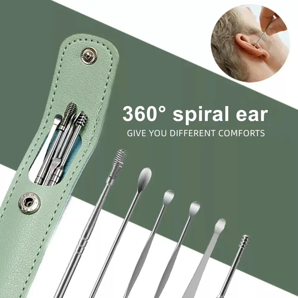 Effective 6Pcs Earwax Cleaning Tool with Spiral Earpick and Ear Curette, Ear Care Tool for Daily Use