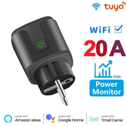 Tuya 20A EU Smart Socket WiFi BLE Smart Plug With Power Monitoring Timing Function Voice Control Alexa Google Assistant