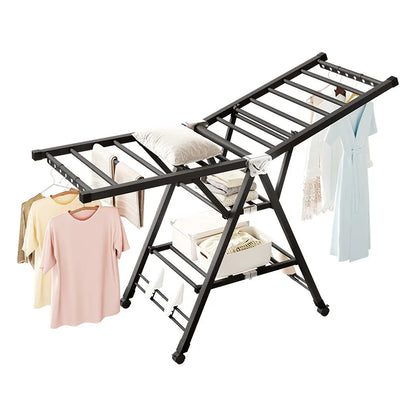 Folding clothes rack home movable balcony bedroom clothes rack clothes rod telescopic clothes rack