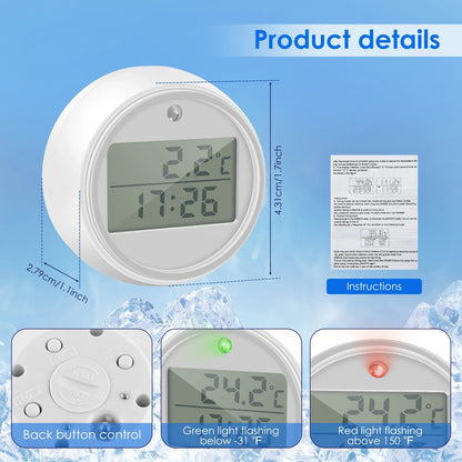 1/2Pcs Ice Bath Thermometer with Timer Small Floating Waterproof Thermometer with Clear Display Flashing Light for Hot-Cold Bath