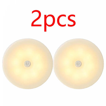 2pcs LED Smart Human Body Sensor Night Lamp Emergency Automatic Lighting USB Charging Wireless Magentic Suction Use Night Light