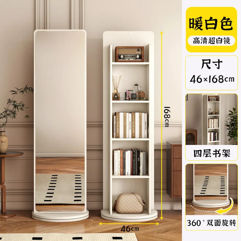 Rotating dressing mirror full body floor mirror home magazine bookshelf rotating storage rack vertical fitting mirror