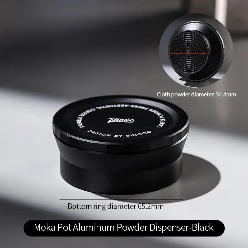 Bincoo Moka Pot Coffee Distributor, Aluminum Alloy Dosing Ring, Tamper, Anti-Spill Powder Funnel, Threaded Bottom Coffee Press