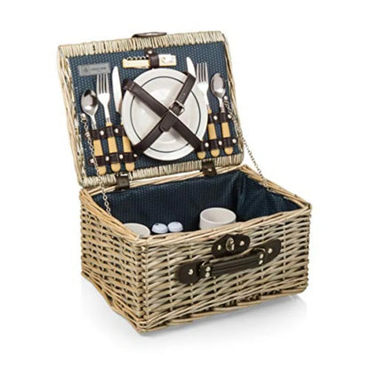 Catalina Picnic Basket for 2 Classic Deluxe English Handwoven Wicker Basket with Genuine Leather Accents and Full Service for T