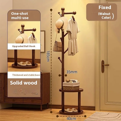 Solid Wood Floor Coat Rack Standing Clothes Hanger Stand Multilevel Shelf Hat Bag Organizer Entrance Hall Bedroom Living Room