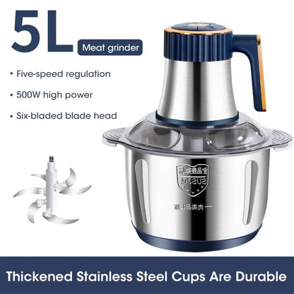 High-quality 5L Stainless Steel Electric Meat Grinder Food Grinder Multi-purpose Vegetable Cutter Baby Food Maker Chopper Mincer