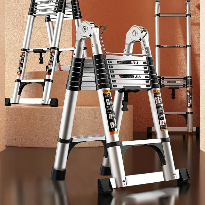 Stainless steel telescopic ladder thickened straight ladder folding herringbone ladder portable household ladder