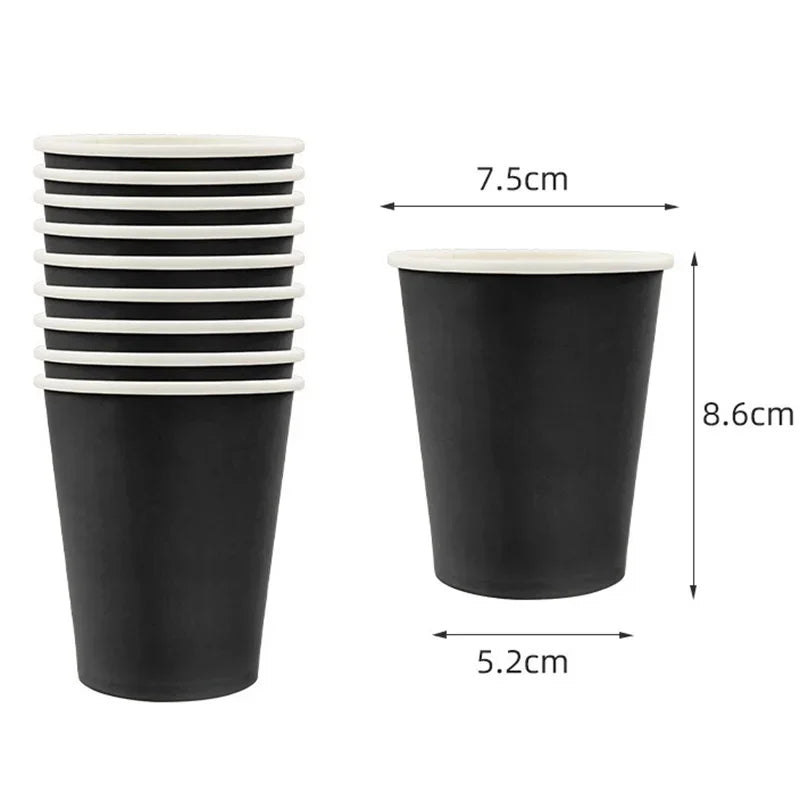 Disposable Tableware Solid Black Theme Birthday Party Paper Napkins Cups Plates Tablecloths Knife Fork Spoon Party Decorations