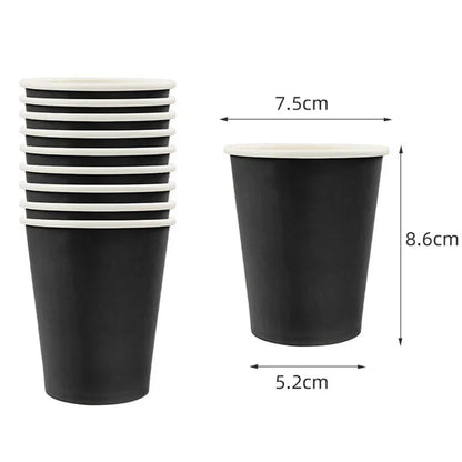 Disposable Tableware Solid Black Theme Birthday Party Paper Napkins Cups Plates Tablecloths Knife Fork Spoon Party Decorations