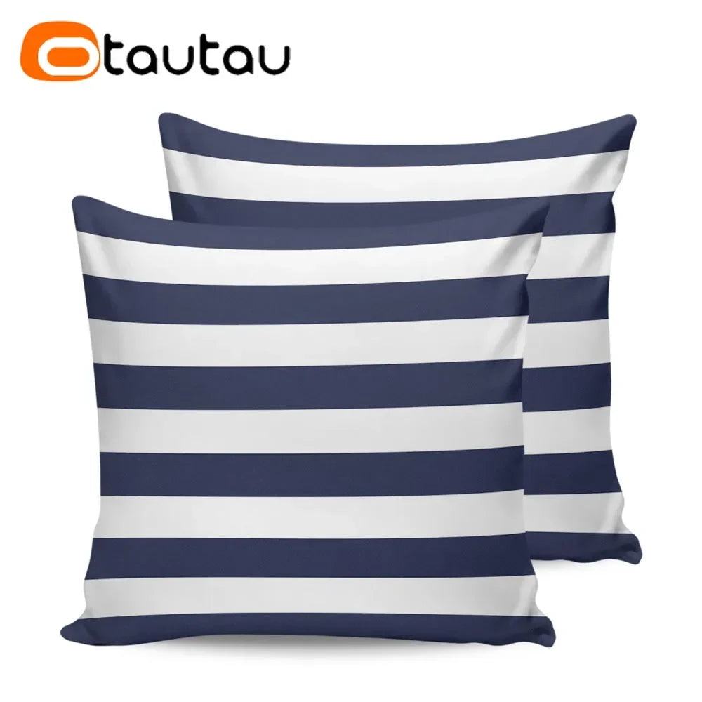 OTAUTAU Outdoor Sofa Cushion Cover Without Filler Swim Pool Beach Throw Pillowcase Soft Waterproof Stripe Oxford Pillow KD021