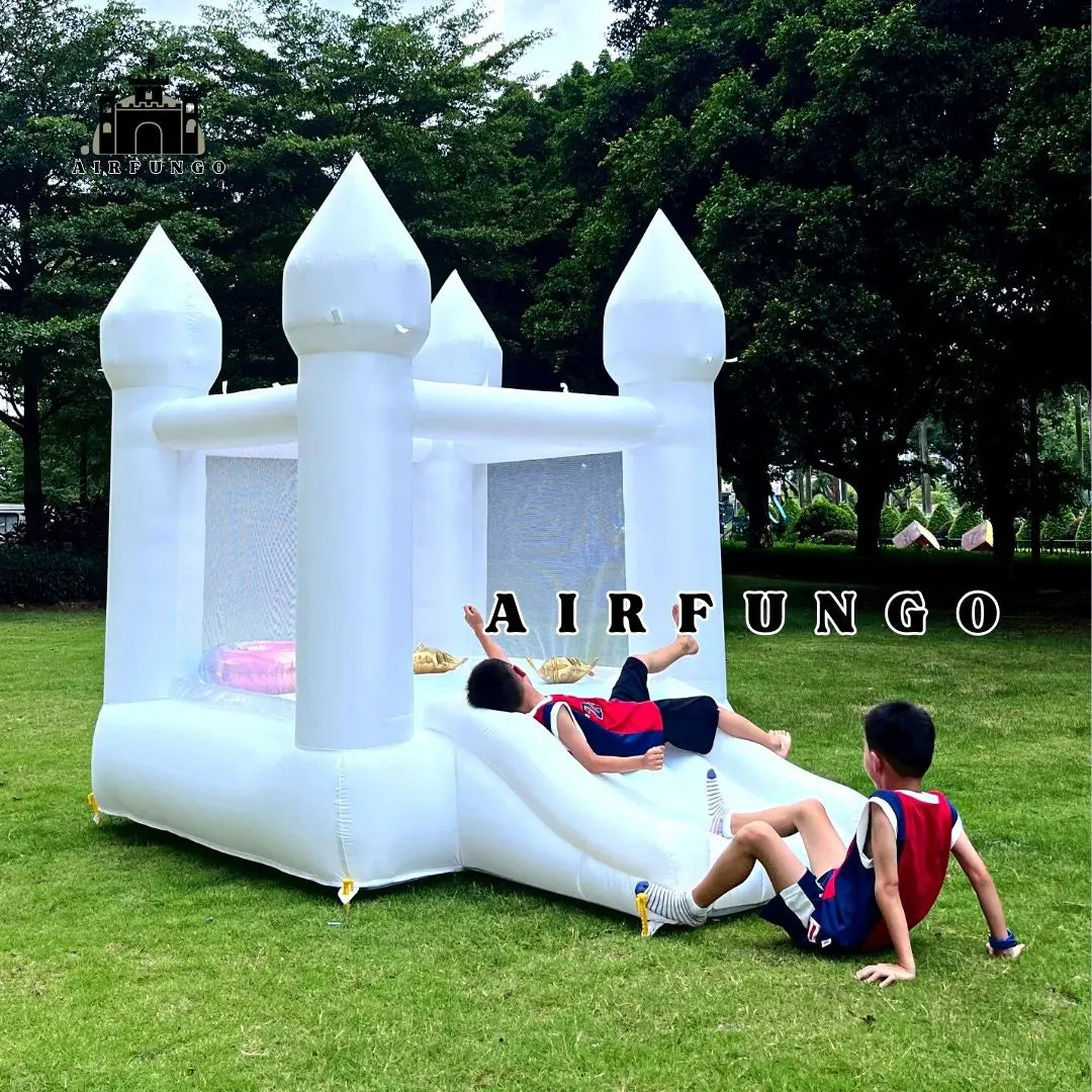 Toddlers Party 9x7x6ft Inflatable White Bounce House With Slide Oxford Bouncy Castle Include Blower (without tarp)