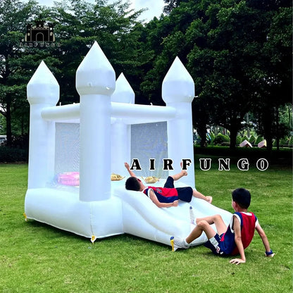 Toddlers Party 9x7x6ft Inflatable White Bounce House With Slide Oxford Bouncy Castle Include Blower (without tarp)