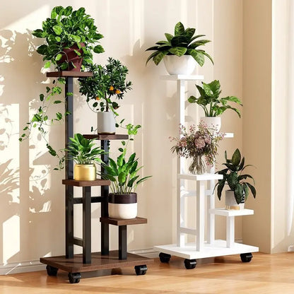 Mobile Iron Plant Stand Multi Tier Rolling Plant Rack Flower Pot Holder Indoor Outdoor Balcony Living Room Plant Shelf Rack