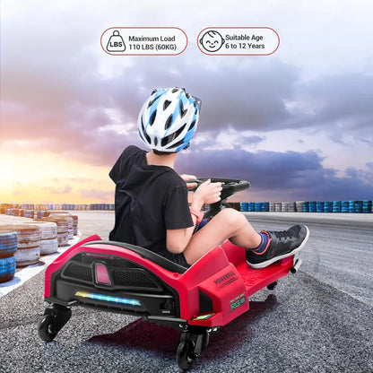 24V Electric Go-Kart Kids Outdoor Ride On Drift Racing Car Toy with Variable Speeds Up to 7.5 Mph,LED Lights,Music,USB Port