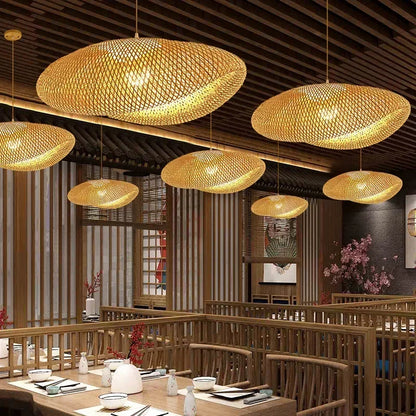 Big Size Hand Knitted Braided Home Living Bed Room Decor Rattan Wicker Bamboo Pendant Light Ceiling Chandelier Hanging Lamp