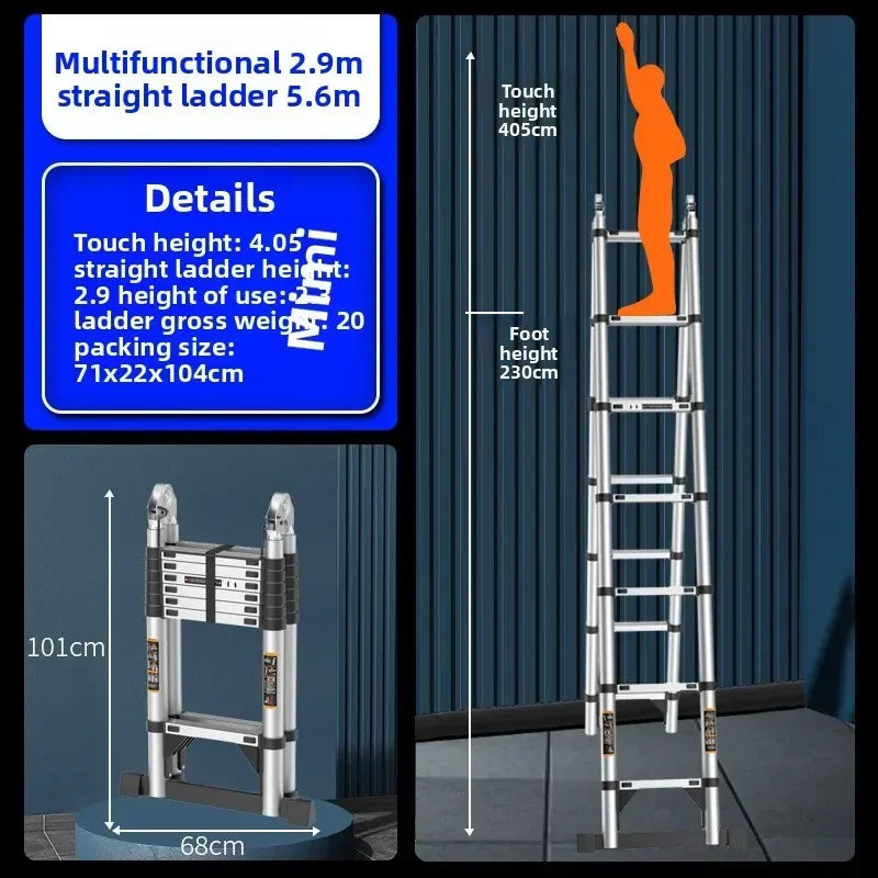 Stainless steel telescopic ladder thickened straight ladder folding herringbone ladder portable household ladder