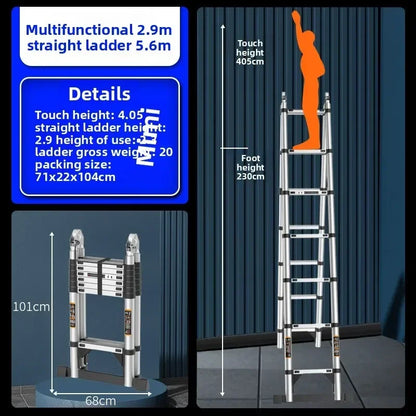 Stainless steel telescopic ladder thickened straight ladder folding herringbone ladder portable household ladder