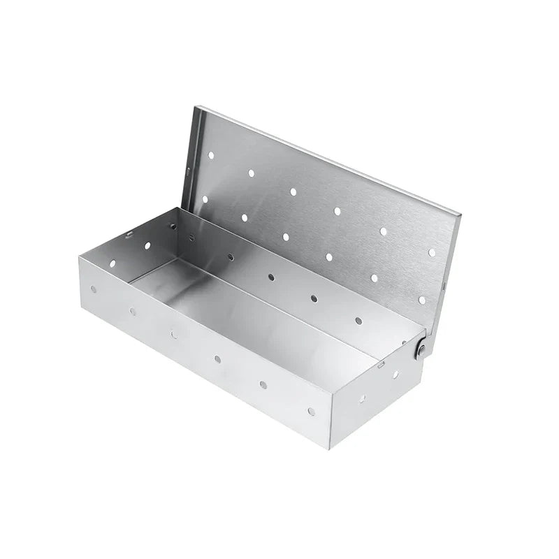 BBQ Smoker Box Stainless Steel Wood Chips Smoker Box with Hinged Lid Heavy Duty BBQ Smoke Box For Charcoal Grilling YY224