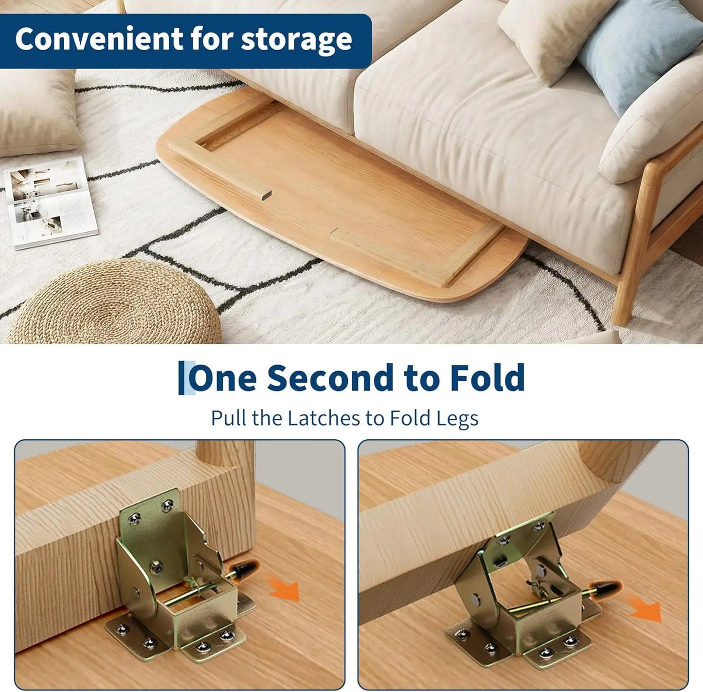 Rectangular Wooden Foldable Coffee Sofa Table Tatami Tea Table with Folding Legs Portable Laptop Desk for Home Office Balcony