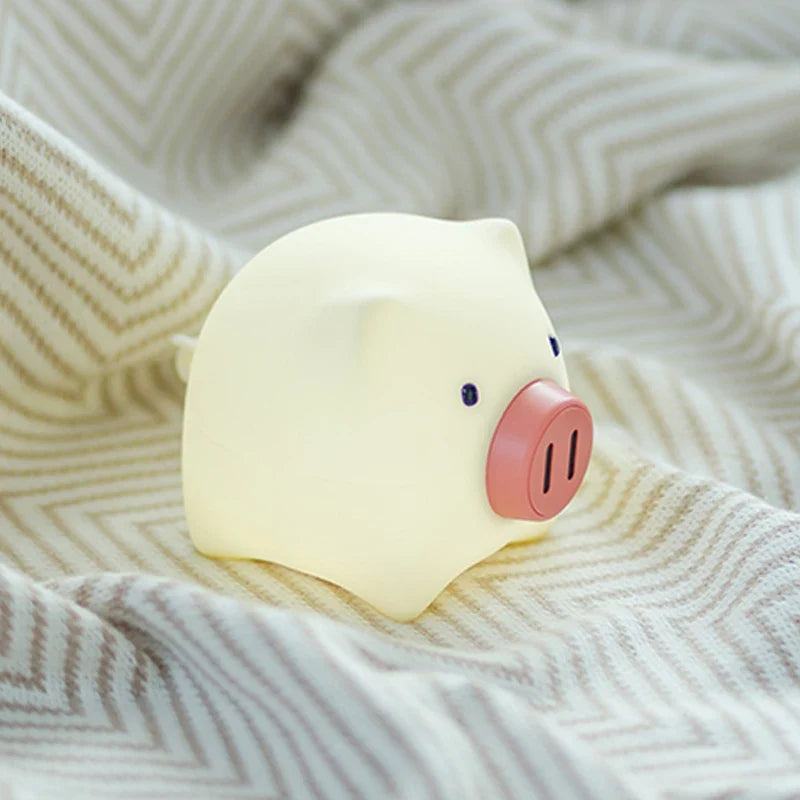 Cute Pig Night Light Pet Silicone Night Lamp Rechargeable Warm Lamp Timed Turn Off Room Decoration Children's Night Light Gift