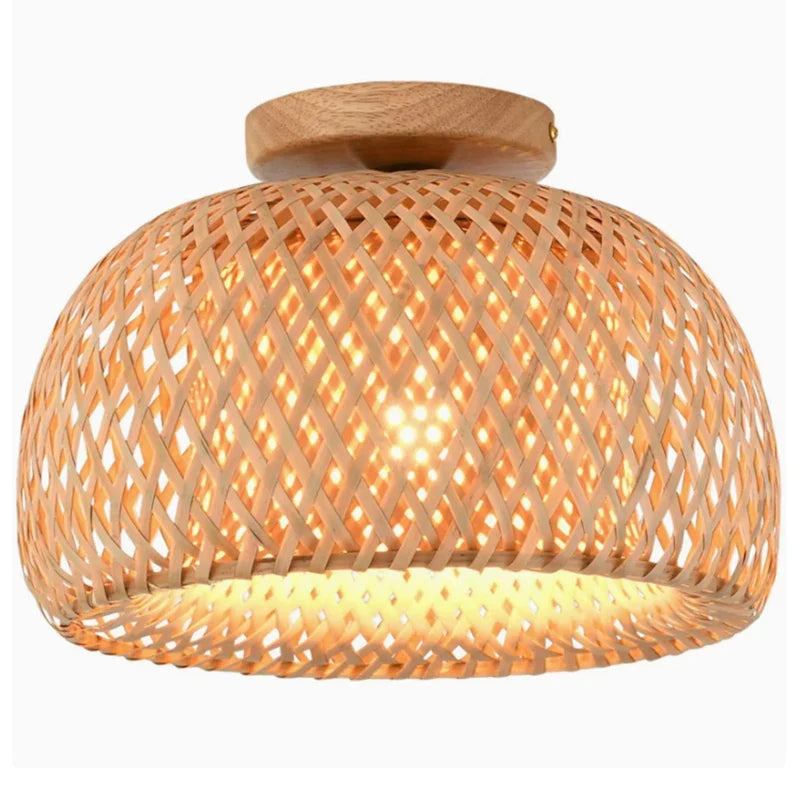 Bamboo Hand Weaving Ceiling Lights 30cm Hanging LED Ceiling Lamp Chandelier Fixture Rattan Hand Craft Woven Home Bedroom Decor