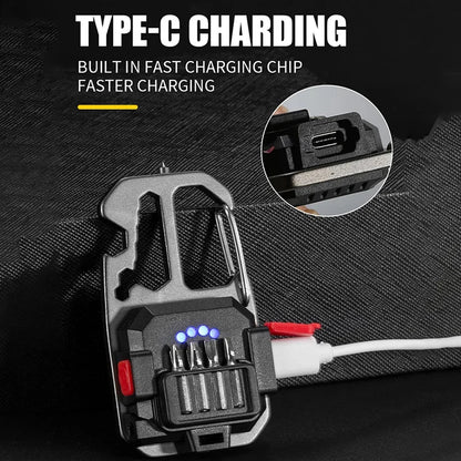 Mini LED Keychain Portable Work Light Pocket Flashlight USB Rechargeable Outdoor Camping Lamp With Window Hammer Bottle Opener