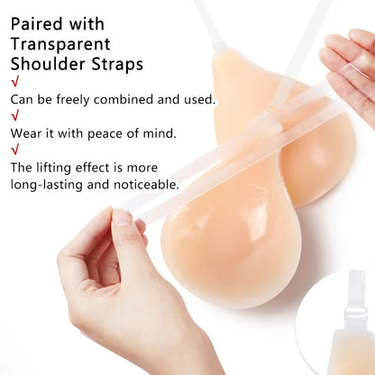 Spoon shaped lifting bra with shoulder straps for anti sagging, invisible and seamless gathering, silicone chest patch