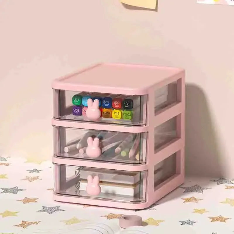 2-5 Layers Clear Stacking Drawer Organizer Multi-Tier PP Storage Box Cartoon for Office/Beauty Products, Modular Desktop System